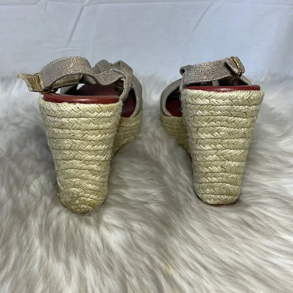 Matt Bernsen‎ Metallic Suede Knot Trim Slingback Espadrilles Sz 9